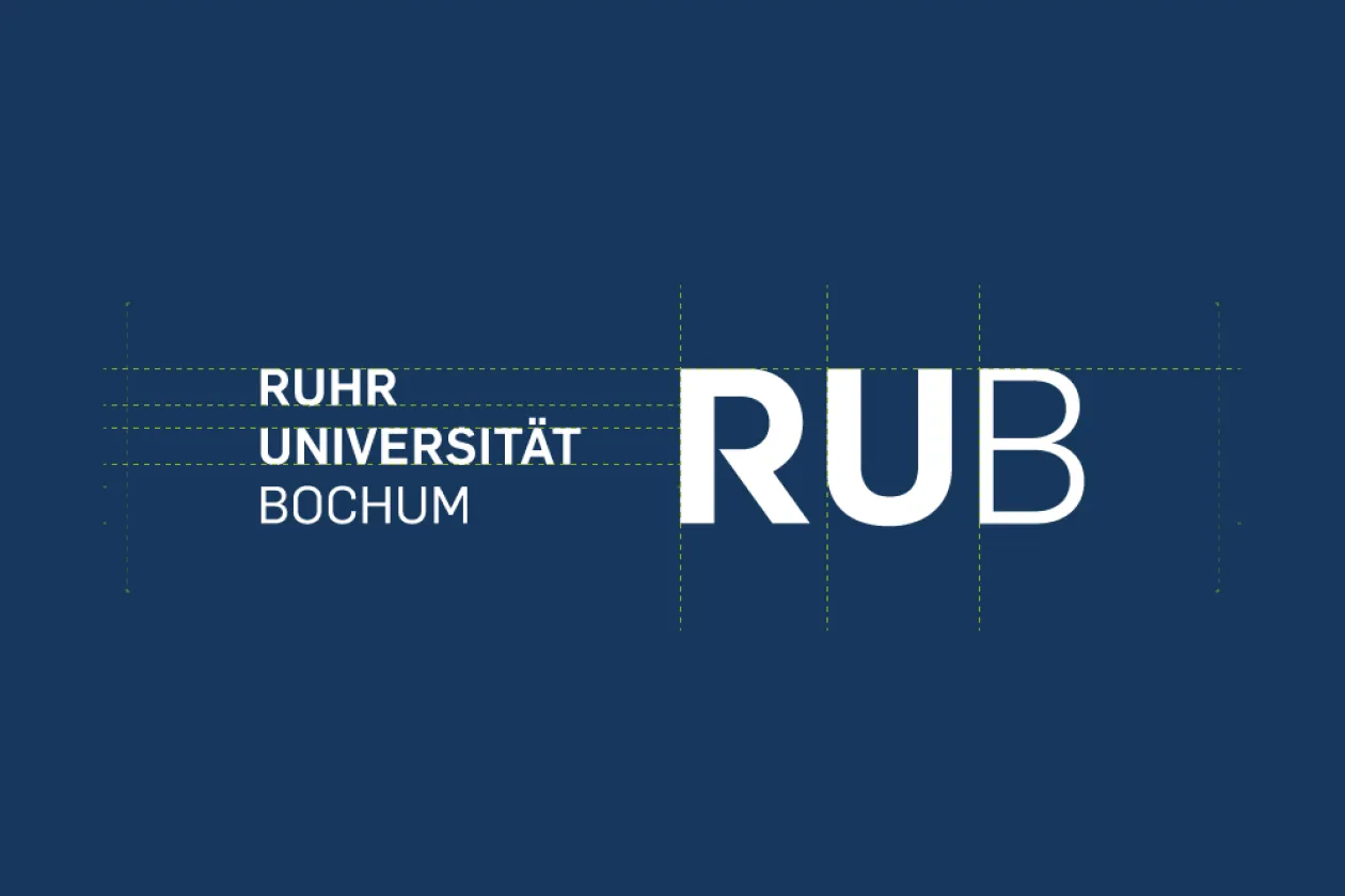 Konstruktion des RUB-Logos mit Hilfslinien.