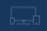 Symbolhafte Darstellung eines Monitors, eines Tablets und eines Smartphones.