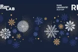 Weihnachtsmotiv mit Sternen und den Logos von Ruhr Innovation Lab und Ruhr Universität Bochum