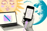 Grafik: Sonne, Mond, Laptop mit durchgestrichenem Symbol für Video, ein ladendes Handy.