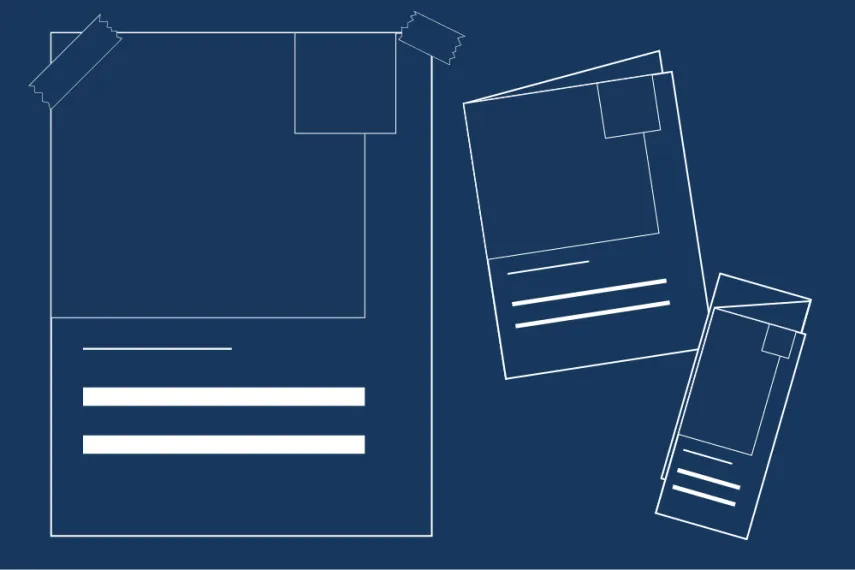 Grafische Darstellung diverser Drucksachen.