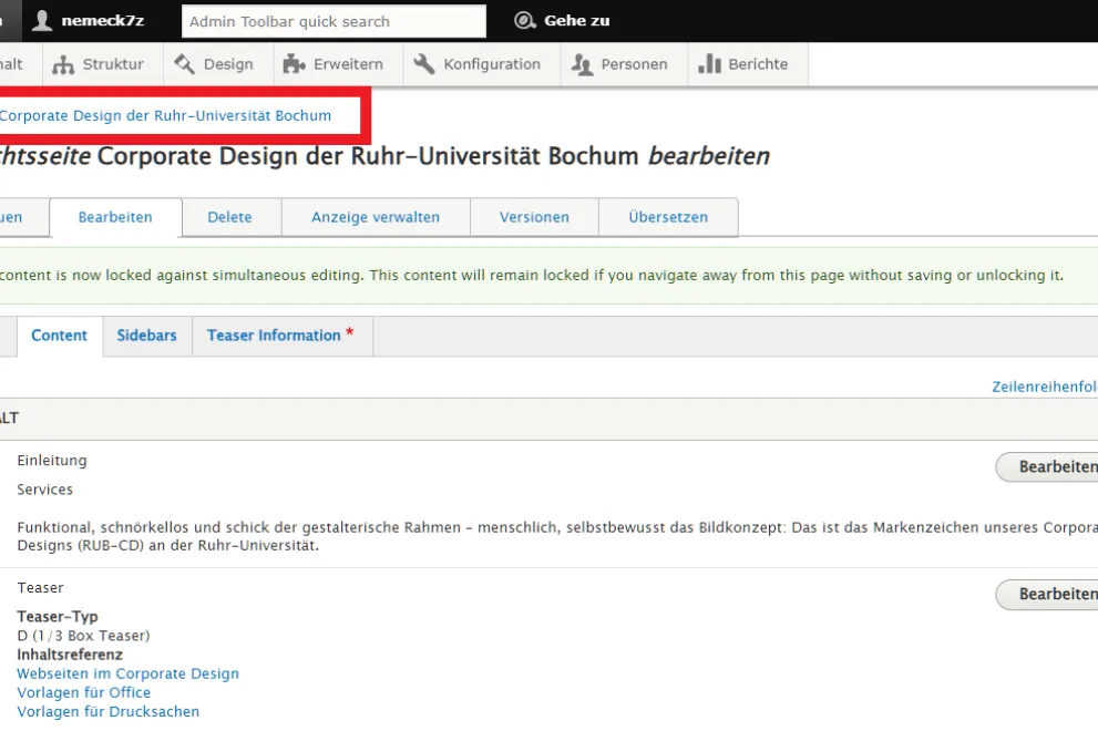 Dieser Screenshot aus dem Backend einer Webseite zeigt, wo sich der Linkpfad befindet.