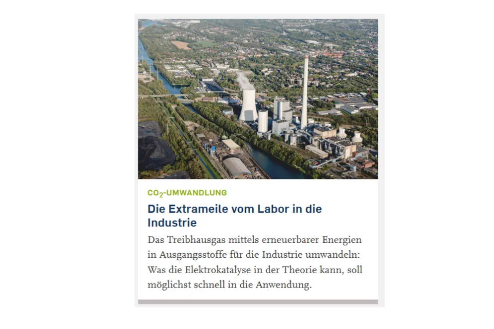 Beispiel für eine Dachzeile aus dem Newsportal: "CO2-Umwandlung"