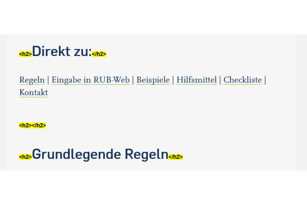 Screenshot: Darstellung von Überschriften im Bookmarklet Headings