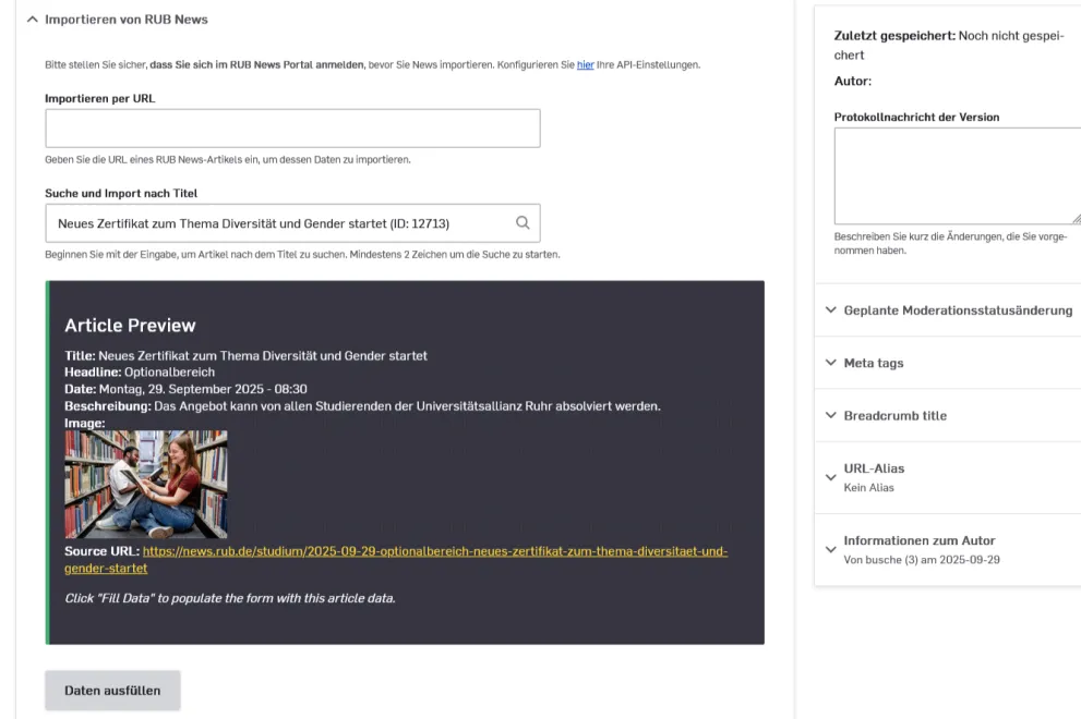 Import Nepo Vorschau Inhalte