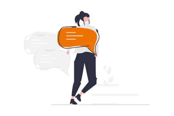 Grafische Darstellung einer Frau mit einer Sprechblase